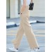 Solid Pocket Button Wide Leg High Waist Casual Pants